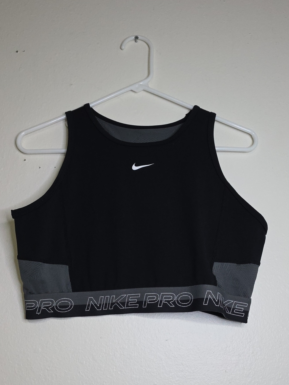 Nike Black Crop Tank with Gray 'NIKE PRO' Band